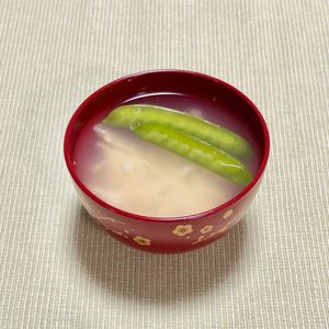 キャピタンの作ってみた!投稿(『白だしで簡単5分』スナップエンドウのかきたま汁)