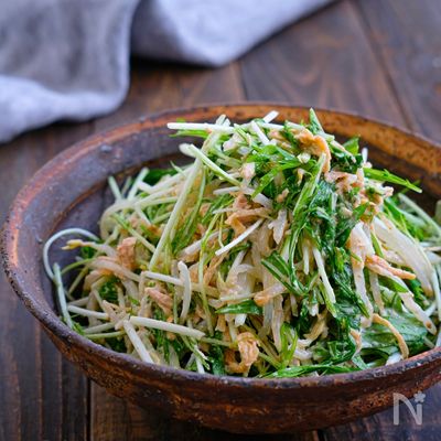 もやしと水菜と切り干し大根とツナの和風ごまマヨサラダ