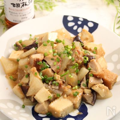 唐揚げと厚揚げ大根の炒めもの
