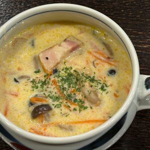 とーるじーじの作ってみた!投稿(【ベーコンときのこの豆乳スープ】簡単まろやかな豆乳スープ♪)