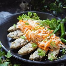 揚げたてサクサク豆鯵のたっぷり野菜の南蛮がけ