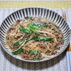 春雨とエノキ、合い挽き肉のすき炒め