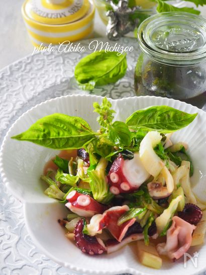 さっぱり美味しいタコとセロリのレモンバジルマリネ#作り置き