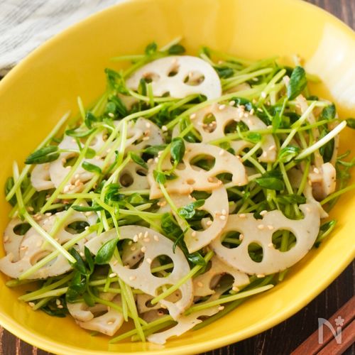 レンジで作れる◎れんこんと豆苗のシャキシャキサラダ