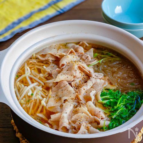 包丁まな板不要！節約時短鍋 もやしと豆苗と豚バラのお鍋