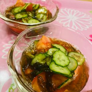 ちひろの作ってみた!投稿(トマトときゅうりのもずく和え)