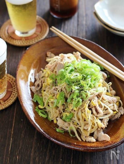 豚肉と豆もやしのうまだれ炒め