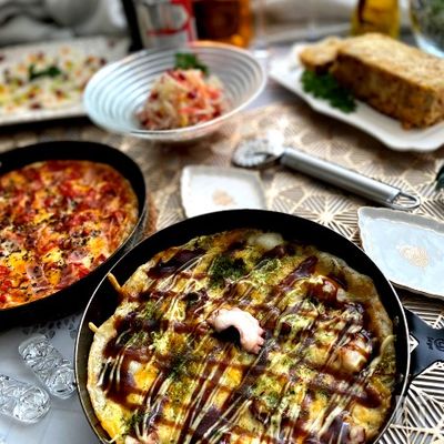 余ったおもちでお好み焼き風「もちピザ」