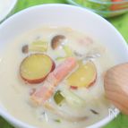 サツマイモとベーコンでほっこり優しい味♡豆乳みそスープ
