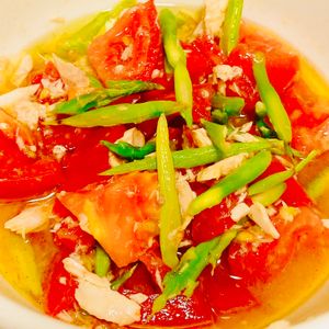お料理happy🍀の作ってみた!投稿(アスパラとトマトのさっぱりツナサラダ)