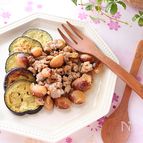 茹で豆のひき肉炒め☆茄子を添えてあっさりと。