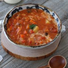 子供大喜び♩【ゴロゴロ野菜のトマト豆乳スープ】
