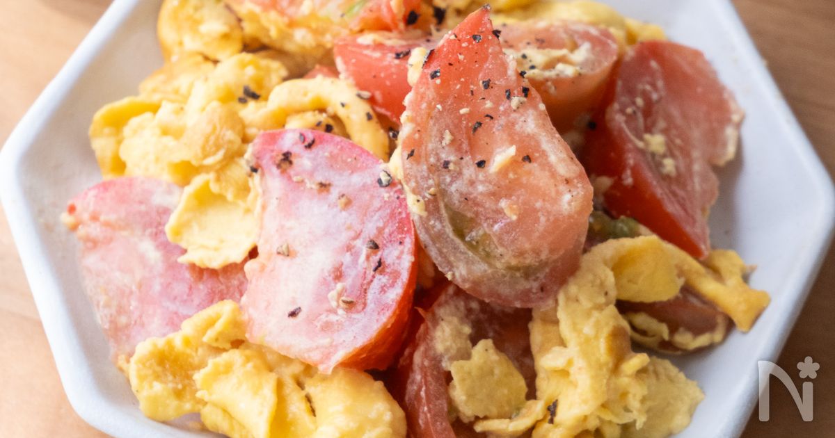【マヨでふわとろ】味付け一発！トマトと玉子の中華炒め