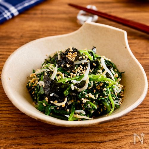 ほうれん草がパクパク進む♪しらす韓国のり和え