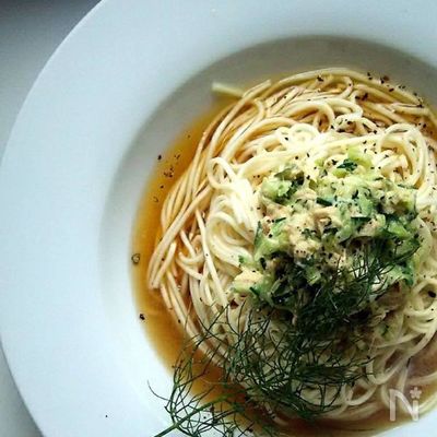 むくみ軽減♪フェンネルと食べるツナとキュウリのサラダそうめん
