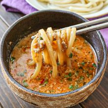 【レンジで5分！濃厚担々つけ汁うどん】簡単にすぐできる♡