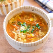 【にんじんとコーンのふわたま中華スープ】簡単！煮るだけ♪