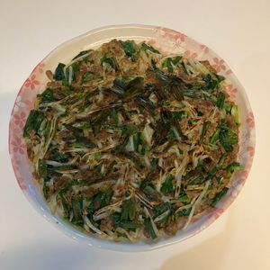 りりぃの作ってみた!投稿(ニラもやしとひき肉のチヂミ風)
