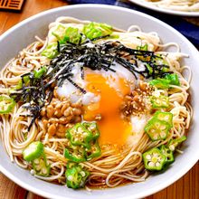 【温玉とろろオクラ納豆そうめん】夏バテ解消！つるっと美味しい