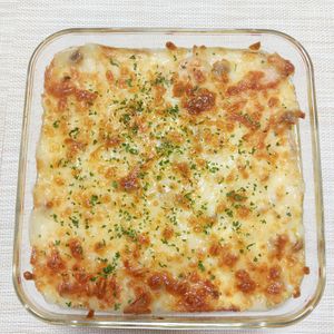 よっこの作ってみた!投稿(容器1つで簡単♪火を使わず作れる「ふわふわ豆腐グラタン」)