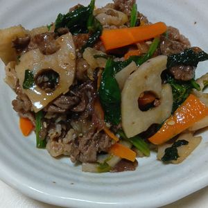 marine55の作ってみた!投稿(残った野菜で♪牛肉と蓮根のプルコギ風炒め)