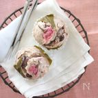 あんことごはんで春色つぶつぶ♪米粉の桜蒸しパン