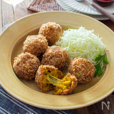 かぼちゃのチーズインコロッケ。モッツァレラで！夕食のおかず。
