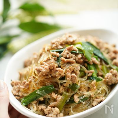 ボリュームおかず♪ニラとひき肉の麻婆春雨