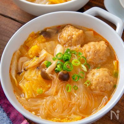 辛旨!【肉団子と春雨のキムチスープ】食べるスープ