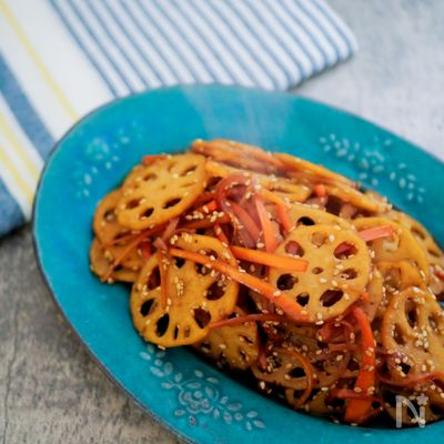 水煮使用で手間なし副菜♪れんこんきんぴら【業スー品使用】