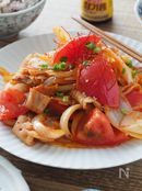 がっつり味でご飯が進む！トマト豚キムチ