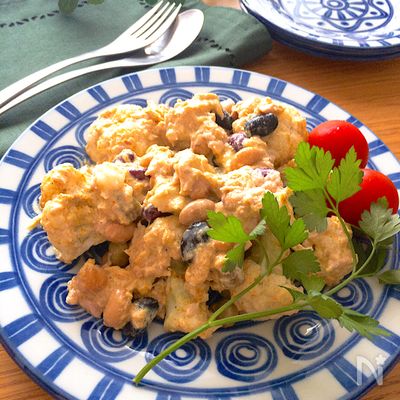 カリフラワーとミックスビーンズのカレーツナサラダ♡