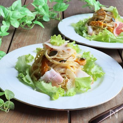 いろんな食感が楽しい♪パンプキンクリームパスタ
