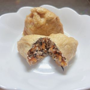 ちるの作ってみた!投稿(レンジで料亭の味〖豆腐とひき肉の五目巾着〗じゅわ旨〜♪)