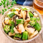 長芋とオクラの梅塩昆布和え♩調味料は麺つゆとごま油！ネバうま