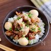 【簡単!】豚ばら肉とうずらの卵の照り焼き丼