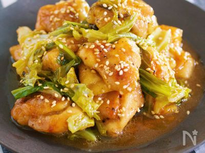 ワンパンで簡単！鶏肉とキャベツのポン酢照り焼き【重ねて放置