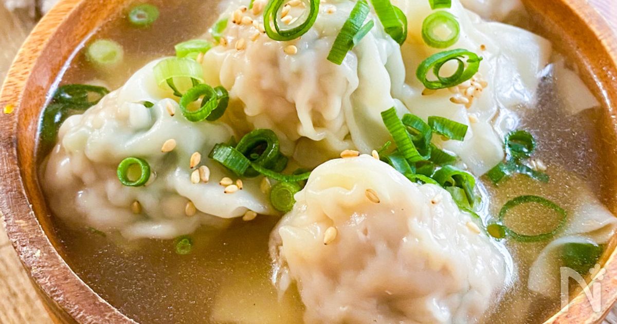 下処理いらず☆プリプリ食感がたまらない海老入りワンタンスープ
