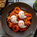 【レンジで一発！】ハロウィンお化けのキーマカレー