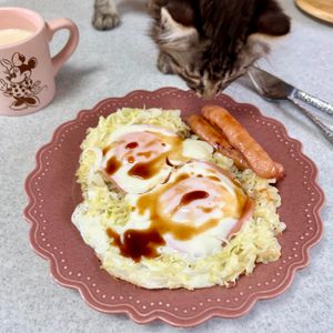 のりのり🐾🎀🤍の作ってみた!投稿(ほんのひと手間!千切りキャベツのハムエッグ)