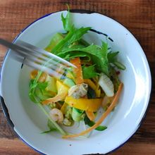 魚介と野菜のマリネ、パスタ仕立て。