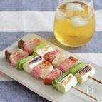 簡単ジューシー！長ねぎとエリンギとベーコンの串焼き。