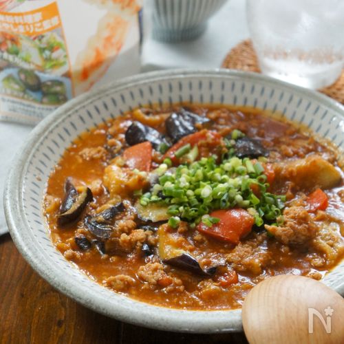 とろみ付け不要◎【米粉で熱々！トマト入り麻婆なす】