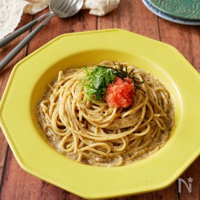 『海苔の佃煮だけで♡』海苔と明太子の和風クリームパスタ