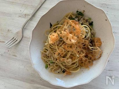 レンコンとしらすのパスタ