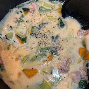 あいのの作ってみた!投稿(重ねて煮るだけ7分『チキンとかぼちゃのコクうま♡豆乳スープ』)