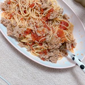 Misaki.の作ってみた!投稿(【ボロネーゼ風♡ひき肉のトマトパスタ】ワンパン&包丁不要♡)