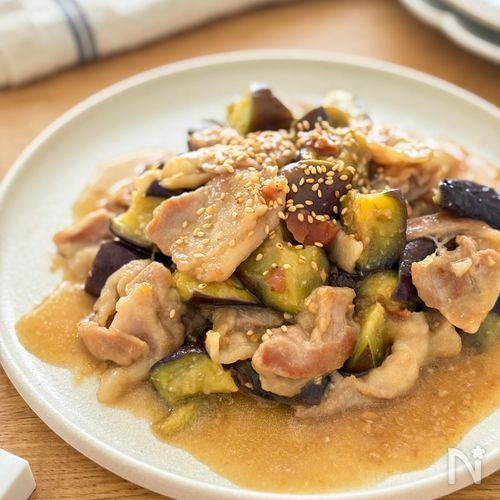 ごはんが止まらない♡﻿とろなす豚バラの梅味噌炒め