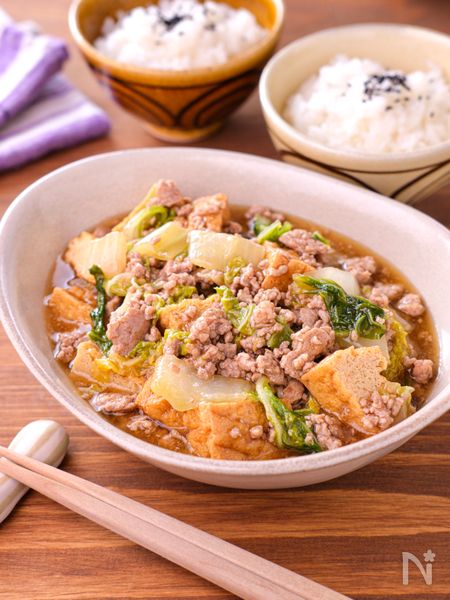 白菜と厚揚げのそぼろあんかけ