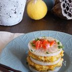 大根ソテーとカレー照り焼きハンバーグのミルフィーユ。